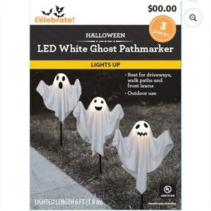 NEW Halloween 3-Piece Outdoor White Fabric LED Light-up Ghost Lawn Stakes